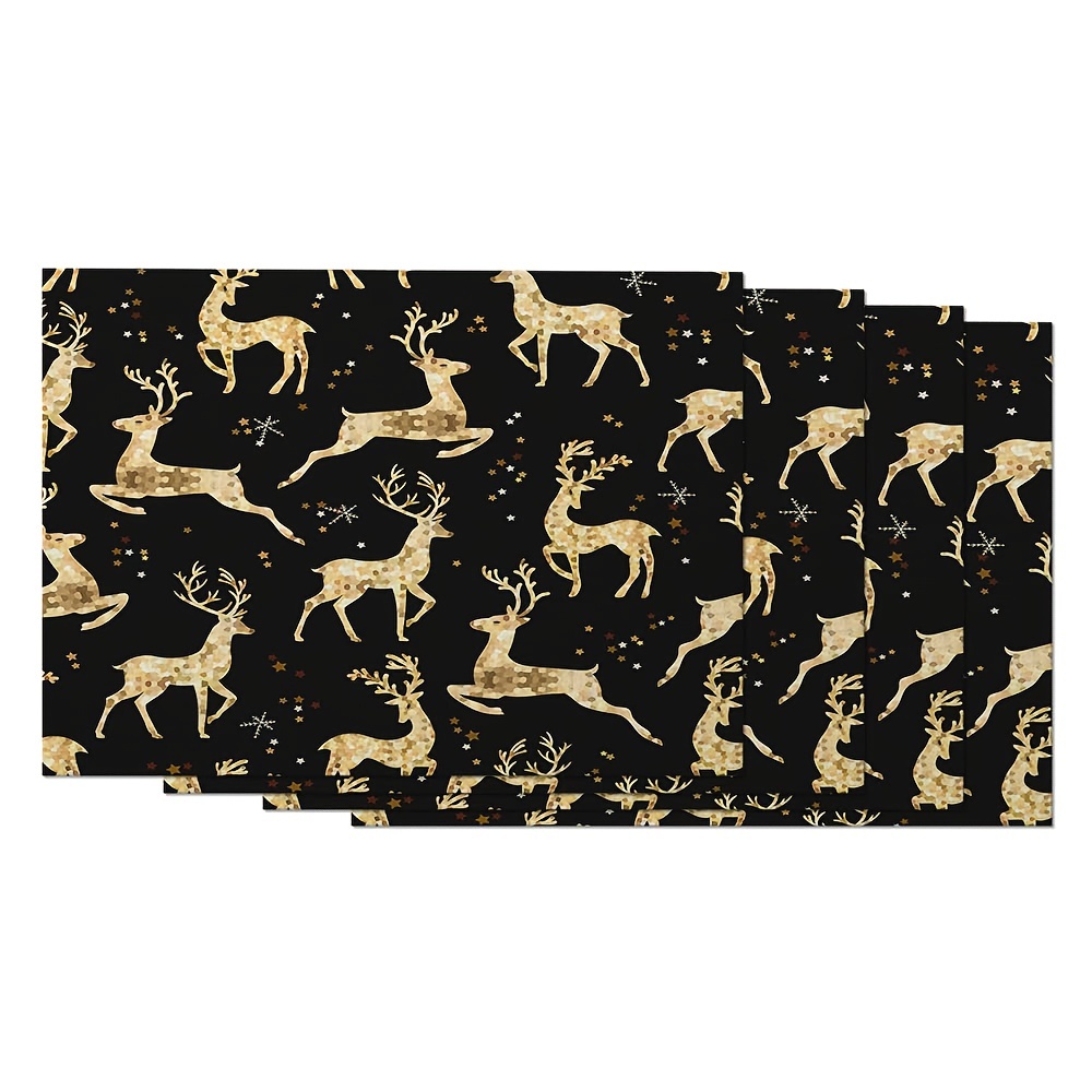 Christmas Placemats Linen Golden Deer Magical Forest - Temu