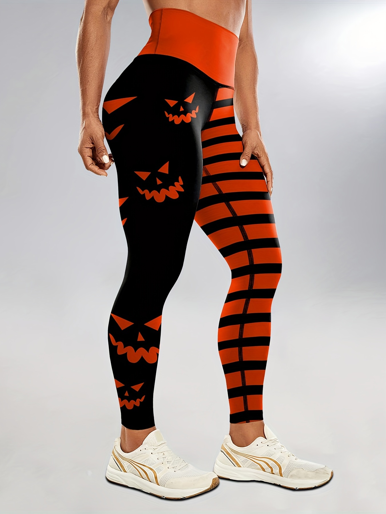 Halloween Color Block Bat Pumpkin Ghost Print Casual Yoga - Temu