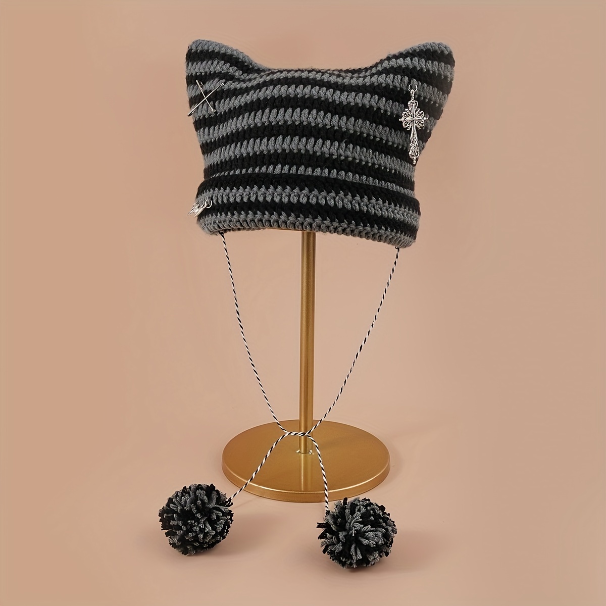 Y2k – Bonnet Gothique Tricoté Avec Oreilles De Chat Pour Femme