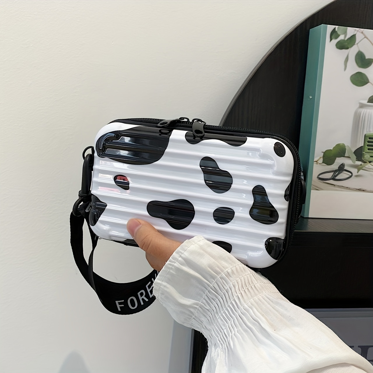 Mini Cute Cow Print Crossbody Bag, Kawaii Square Shoulder Bag