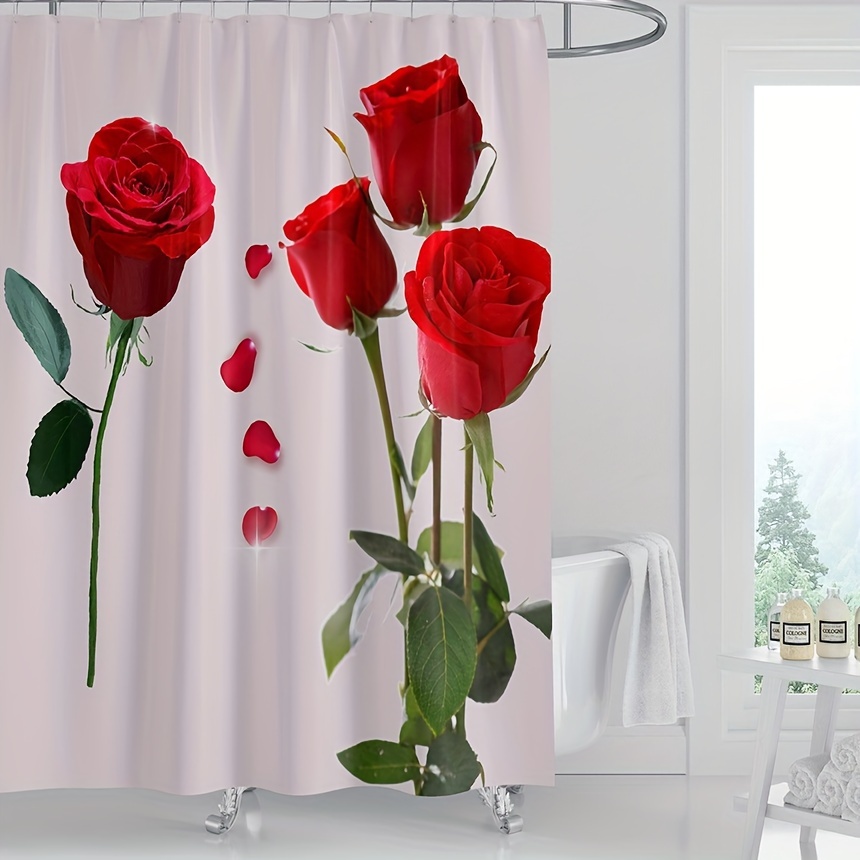 Home Decor 3d Flowers Shower Curtain - Temu