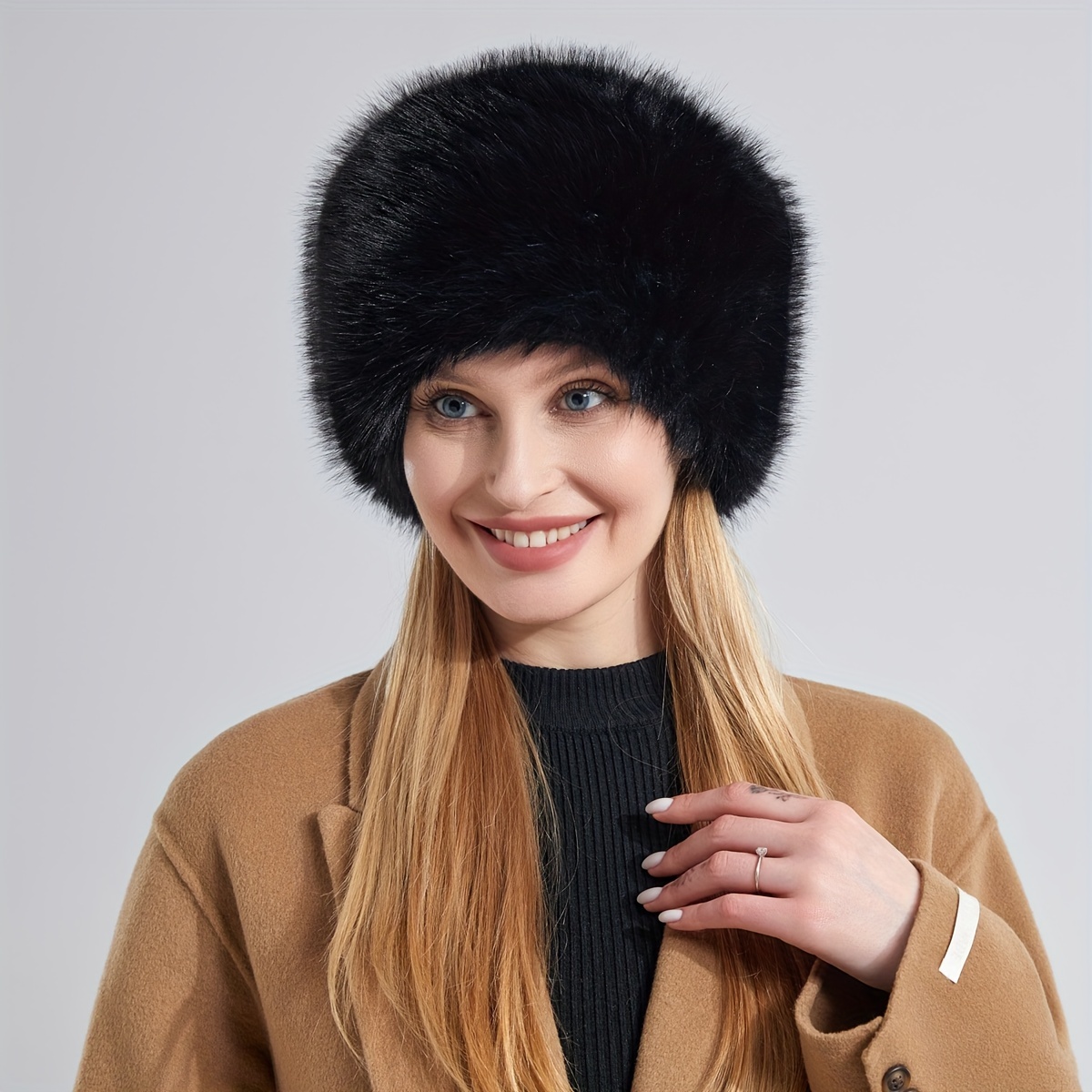 Damen Russische Mütze Kosakenmütze Winterhut Kunstpelz Mongolische  Pelzmütze