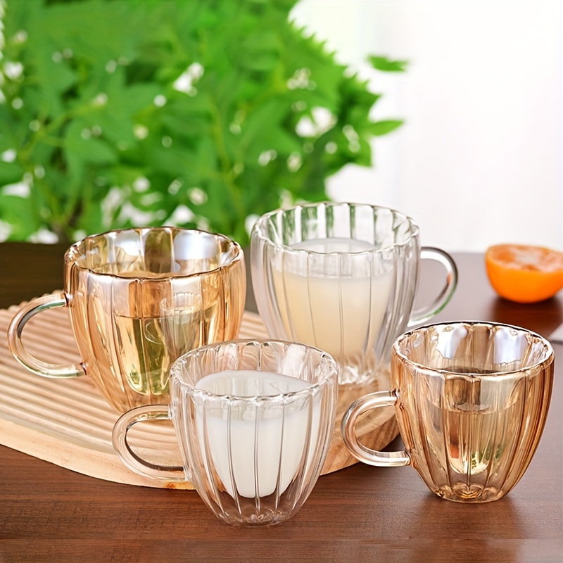 Glass Tea Coffee Mugs with Shell Double Walled Cups With Handle