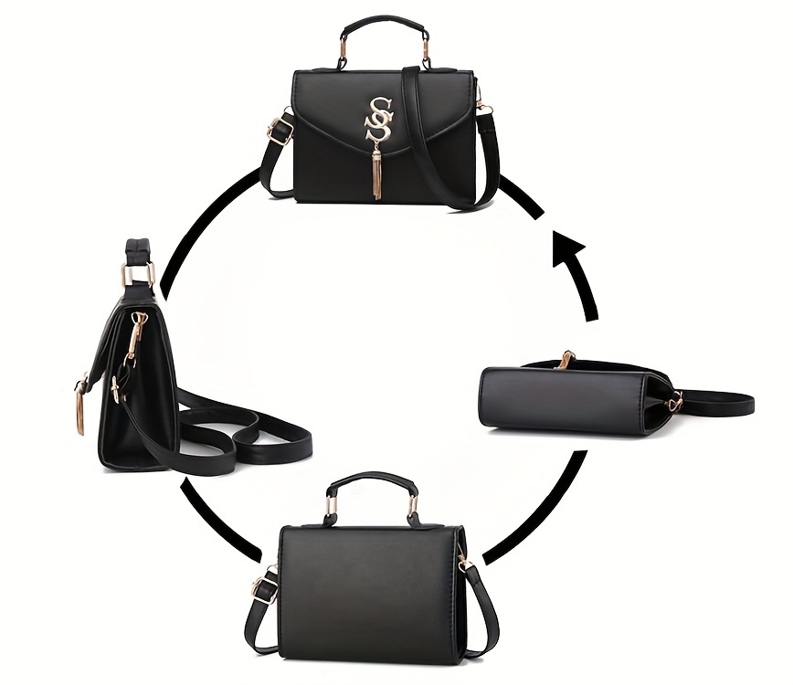 Tassel Decor Square Shoulder Bag, Bright Flap Handbag With Chain Strap,  Crossbody Bag For Work - Temu