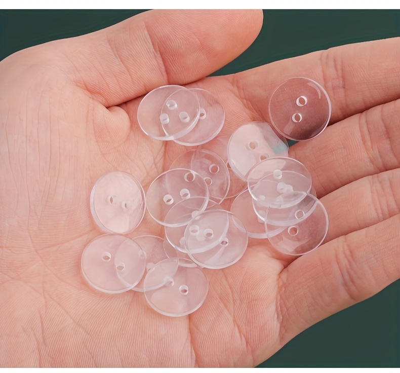 50 11mm Clear Light Pink Flat Round Plastic Two Hole Buttons