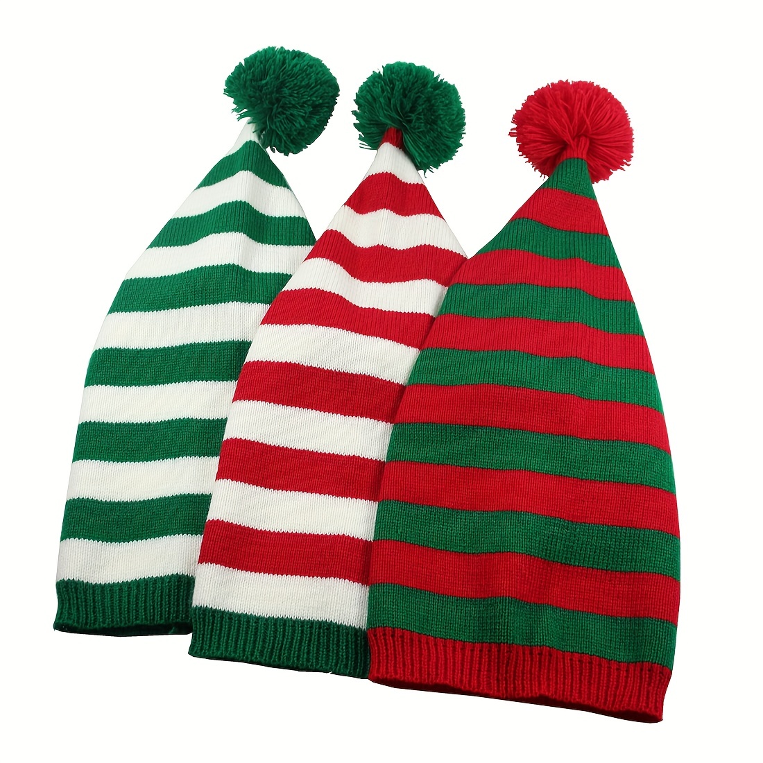 red green striped christmas beanie with pom color block knit hat lightweight couple beanie winter warm skull cap for women men