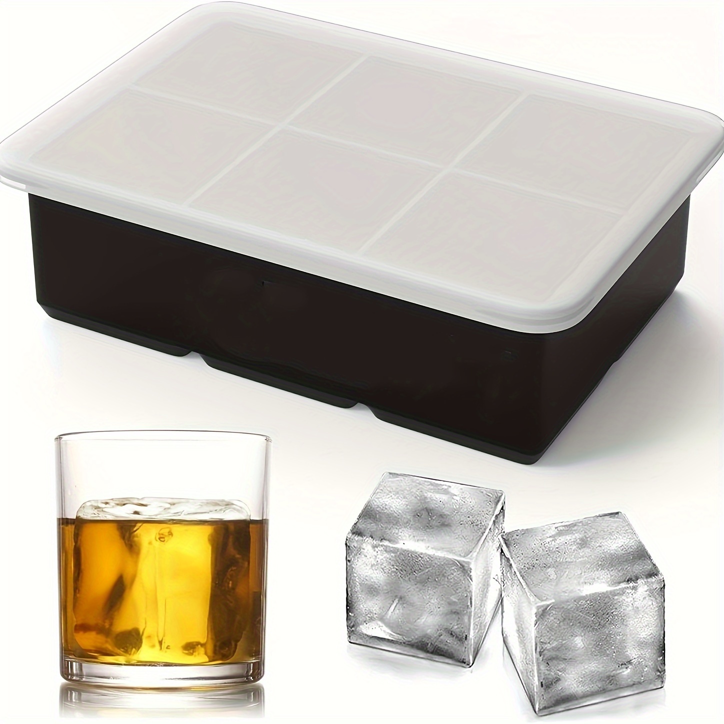 Large Ice Cube Trays, Reusable Silicone 6-ice Cube Molds With  Spill-resistant Removable Lid, Flexible, Stackable, For Whiskey And  Cocktails - Temu