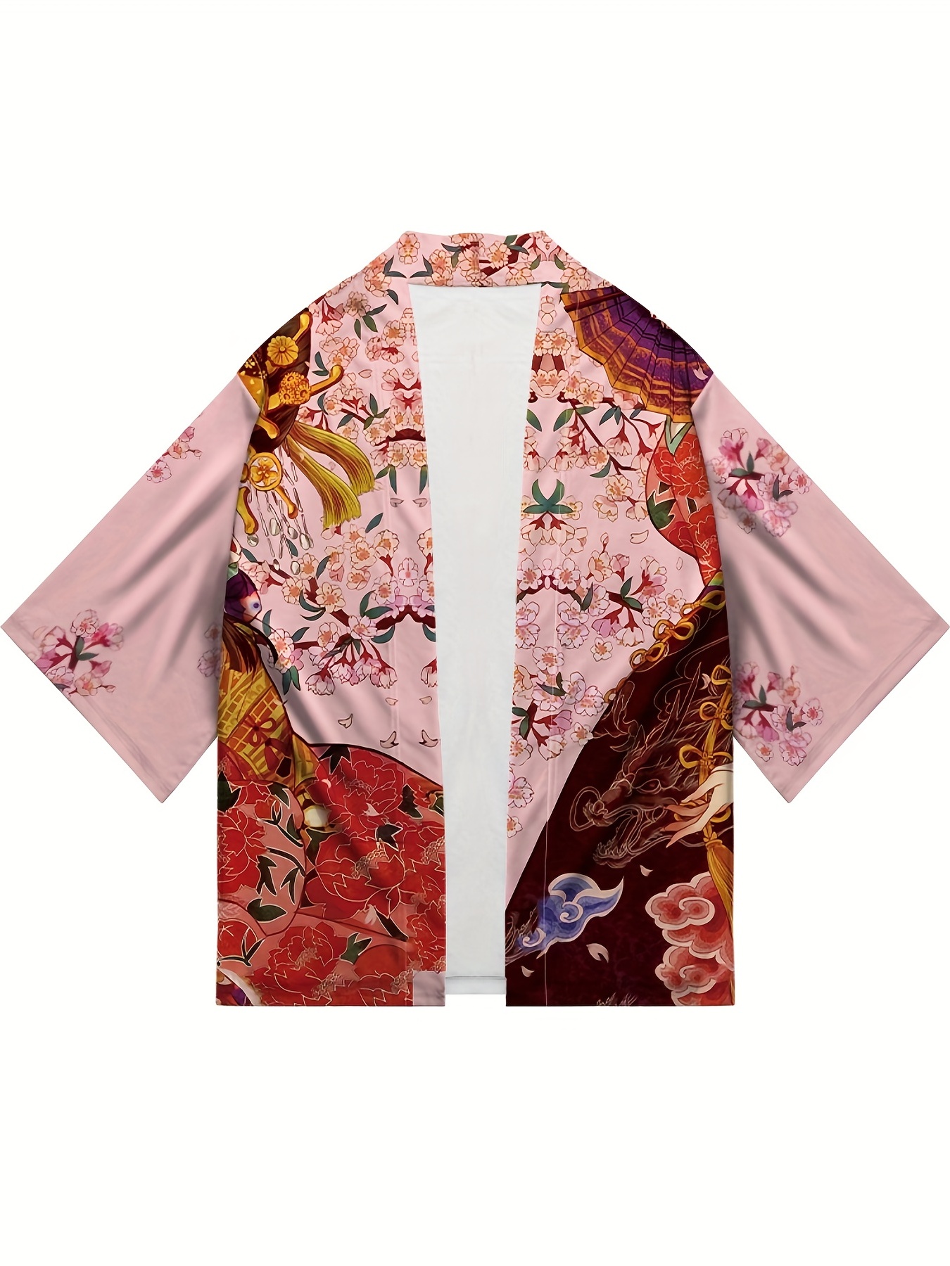 Cherry Flower Sakura & Crane Pattern Men's Kimono Jackets Men V