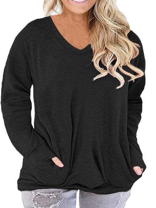 plus size womens long sleeve casual tunic top v neck color with side pockets maroon light grey hand wash only long sleeve tunic able clothing relaxed able wear