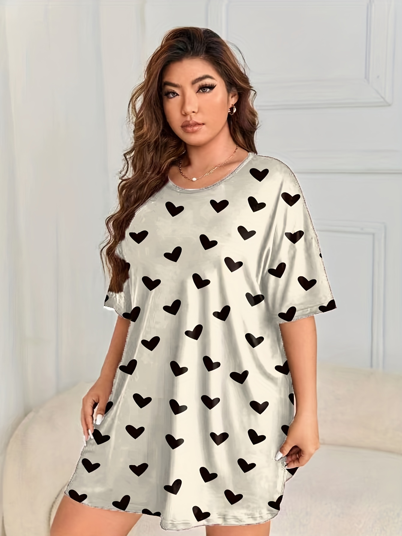 Heart Print Short Sleeve Tee Dress
