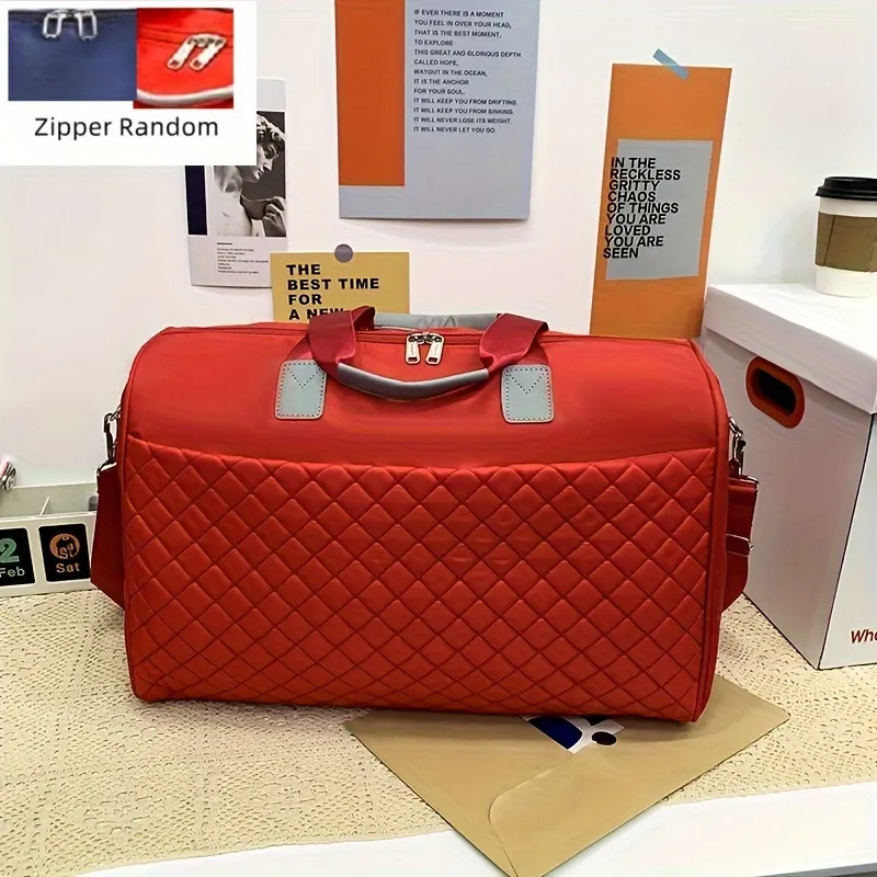 Argyle Pattern Duffel Bag, Fashion Zipper Travel Storage Bag