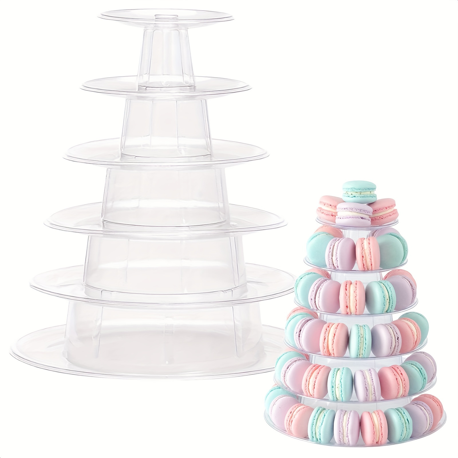 

6 Tiers Round Plastic Macaron Tower Stand Macarons Holder - Macaroon Cake Tower Display Stand For Dessert Display - Macaroon Tower Stand Cake Display Tier Round Stand For Wedding, Birthday Party