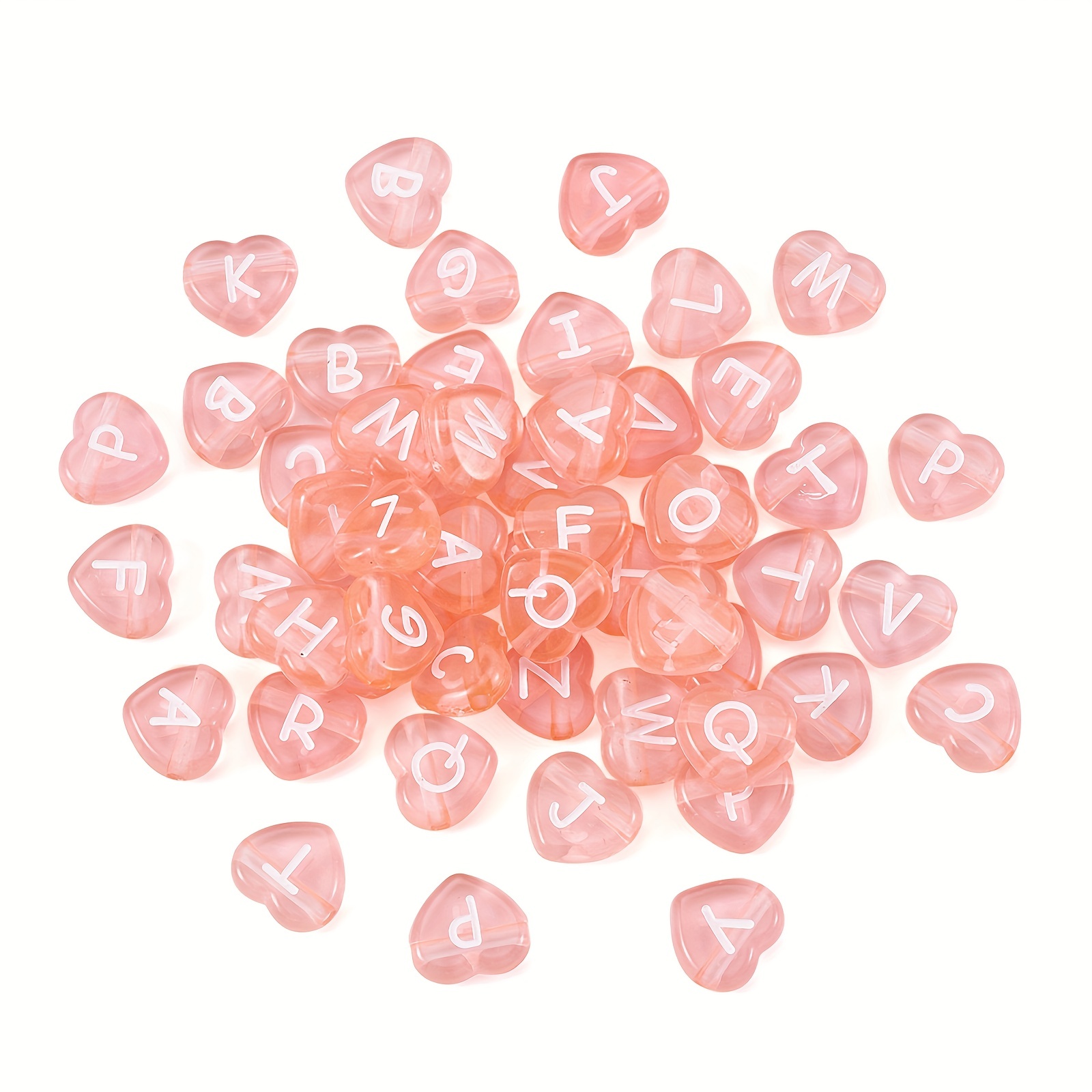Transparent Pink Acrylic Beads, Horizontal Hole, Mixed Letters