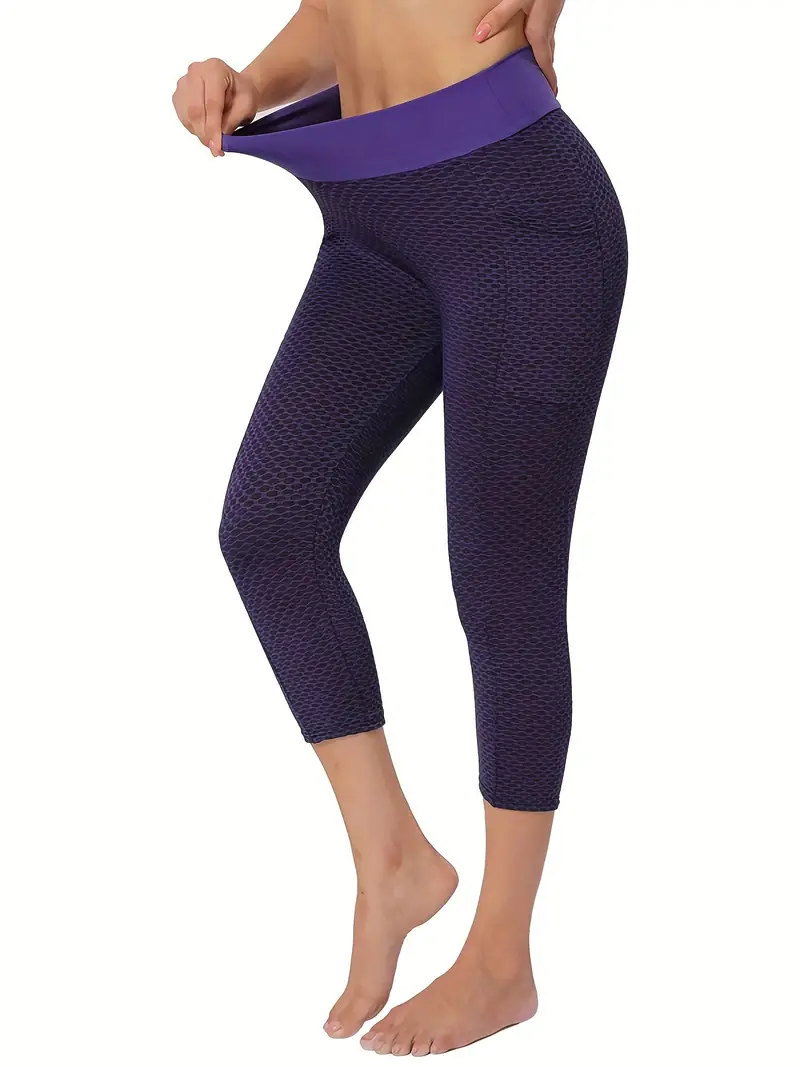 High Waist Honeycomb Yoga Capri Pants Pockets Women's - Temu