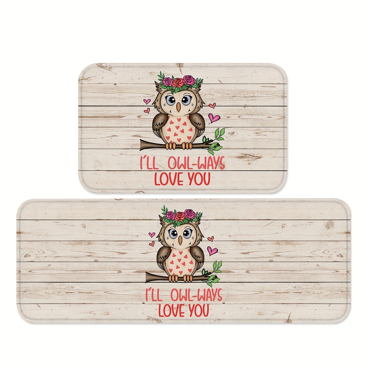 

1/2pcs Valentine's Day Kitchen Mats, Lovely Owl Rugs, Non-slip Bathroom Throw Rugs, Sofa Cushions, Comfortable Standing Runners, For Kitchen, Home, Office, Sink, Laundry, Bathroom, Sets 2 Piece