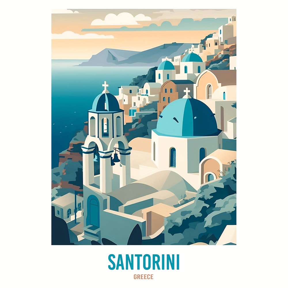 

1pc Large Size 30x40cm/11.8x15.7inch Without Frame Diy 5d Diamond Art Painting Santorini Poster, Full Rhinestone Painting, Diamond Art Embroidery Kits, Handmade Home Room Office Decor Gift