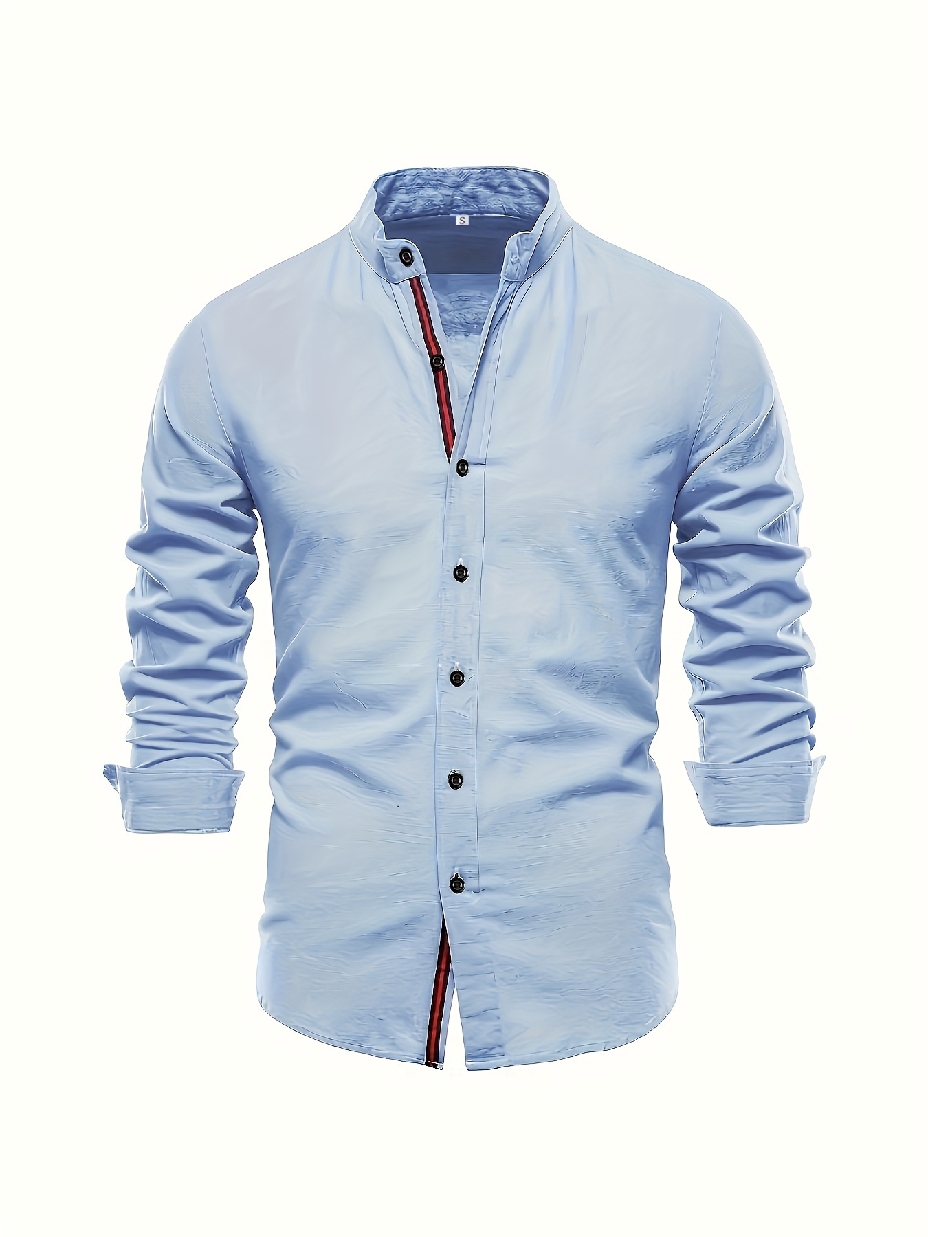 Camisa Elegante Ajustada Manga Larga Botones Cuello Sin Temu