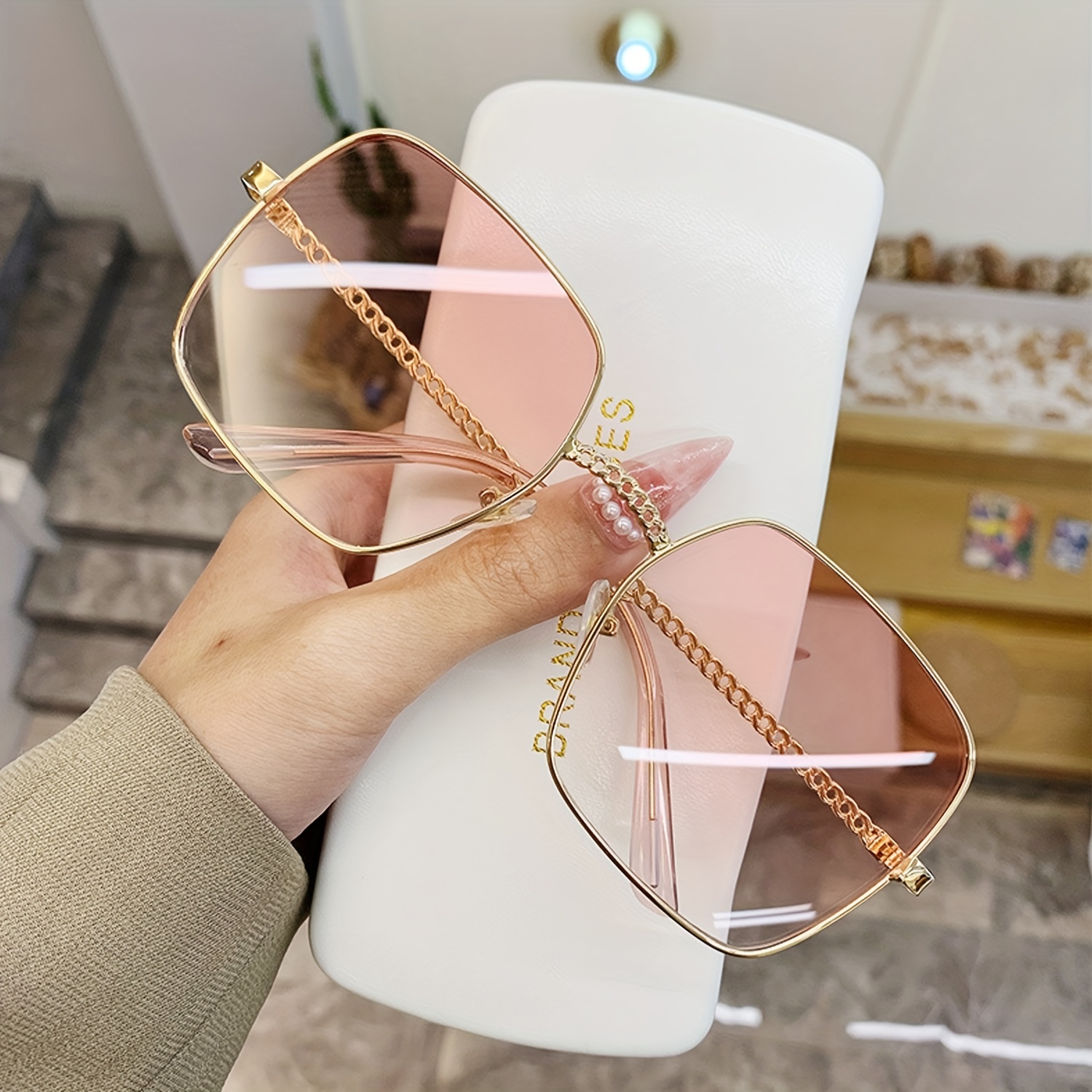 Large Square Fashion Sunglasses For Women Men Luxury Chain Charm Uv400 Sun  Shades For Summer Beach Party - Temu