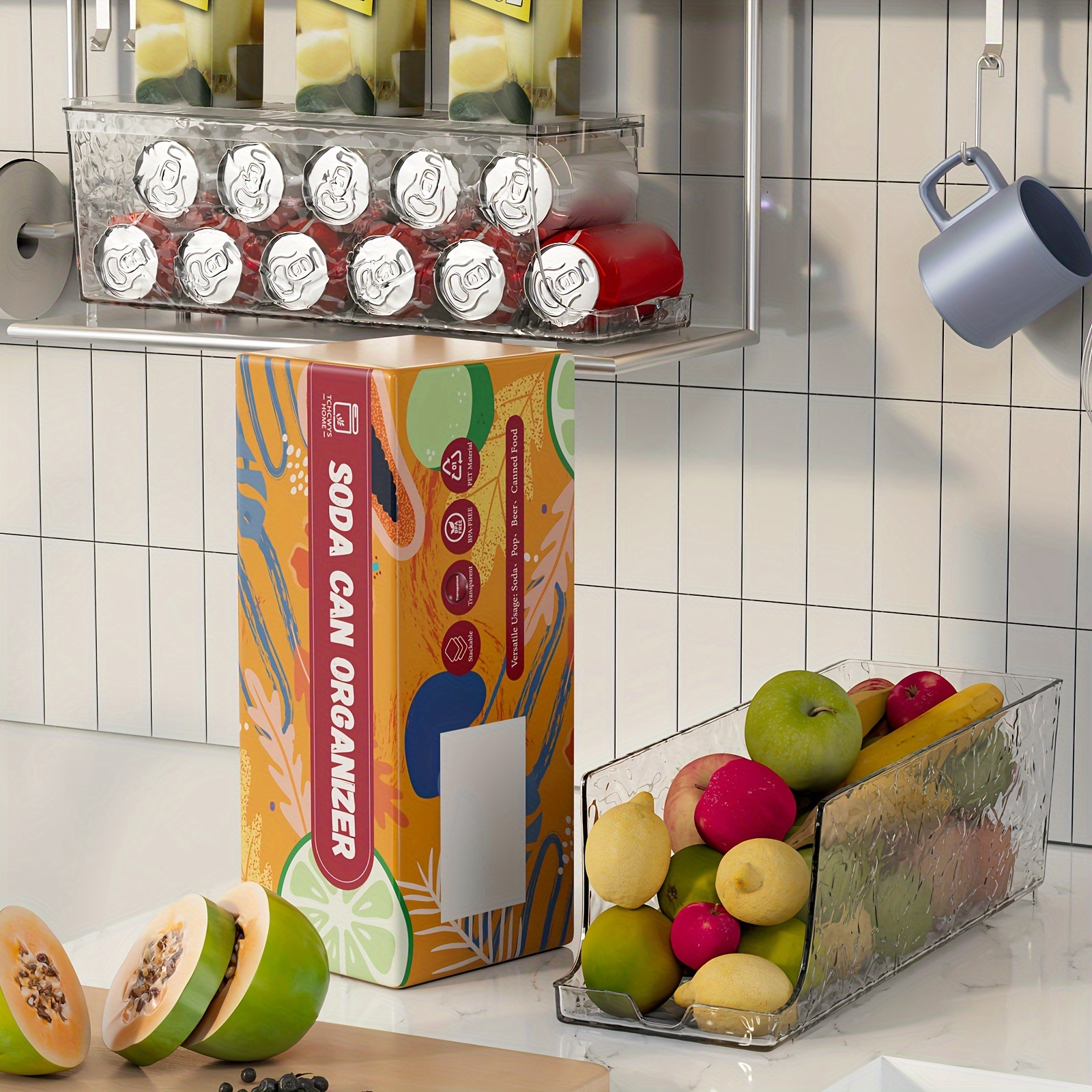 Contenedores organizadores de refrigerador, organizadores de latas de  refrescos, soportes apilables para dispensador de bebidas con tapas para