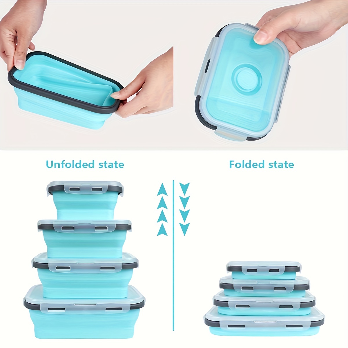 Leak-proof Round Silicone Food Storage Container With Lid - Foldable Lunch  Box For Kitchen And Camping - Microwave And Freezer Safe - Temu