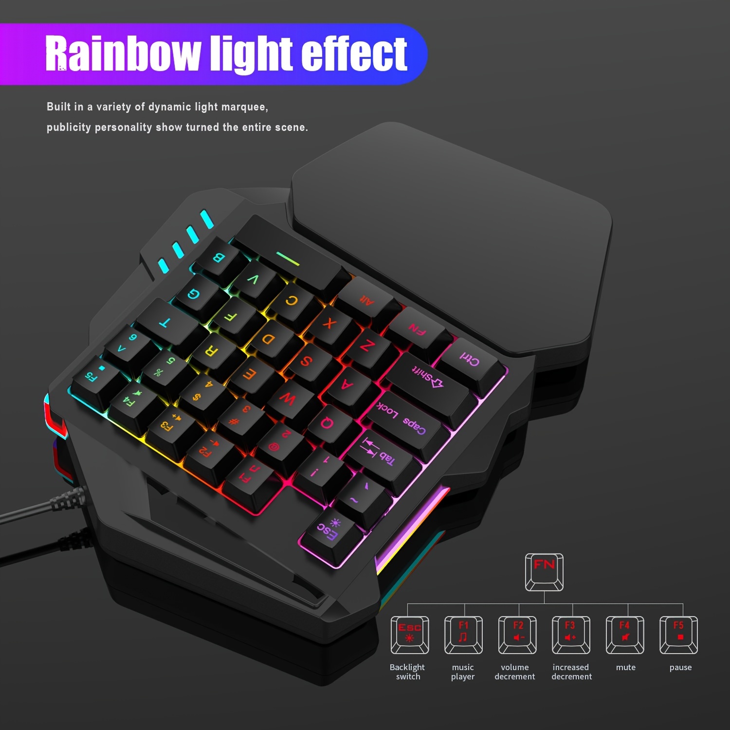 Upgrade Your Gaming Experience With A 35-Key One-Handed RGB Backlight  Keyboard.