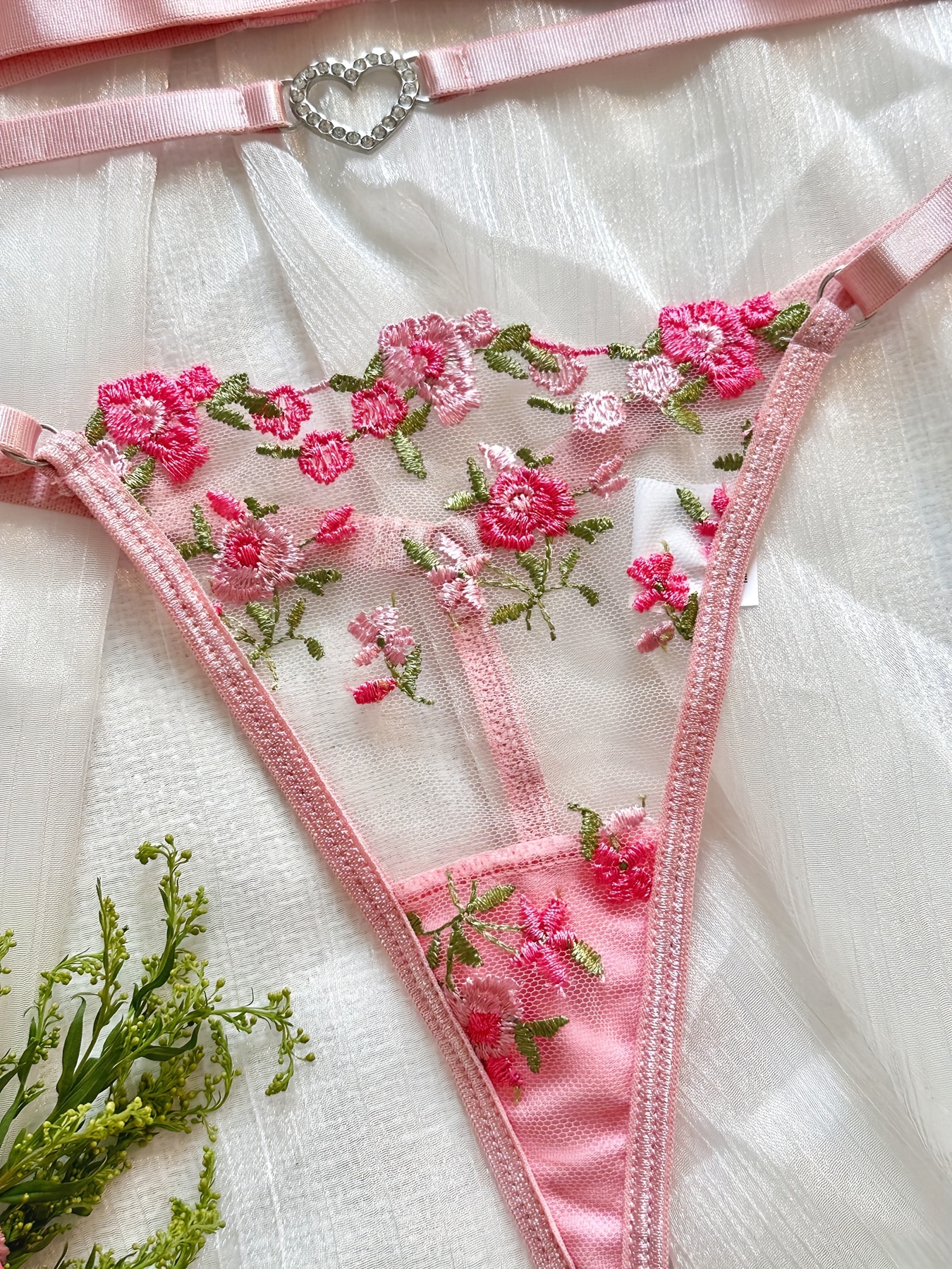 Floral Strawberry Embroidery Lingerie Set Intimates Bra - Temu