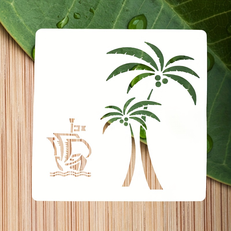 1pc Tropical Coconut Tree Painting Stencil 29.97x29.97cm Riutilizzabile  Tropical Leaves Ananas Flamingo E Flower Drawing Template Summer Theme  Stencil