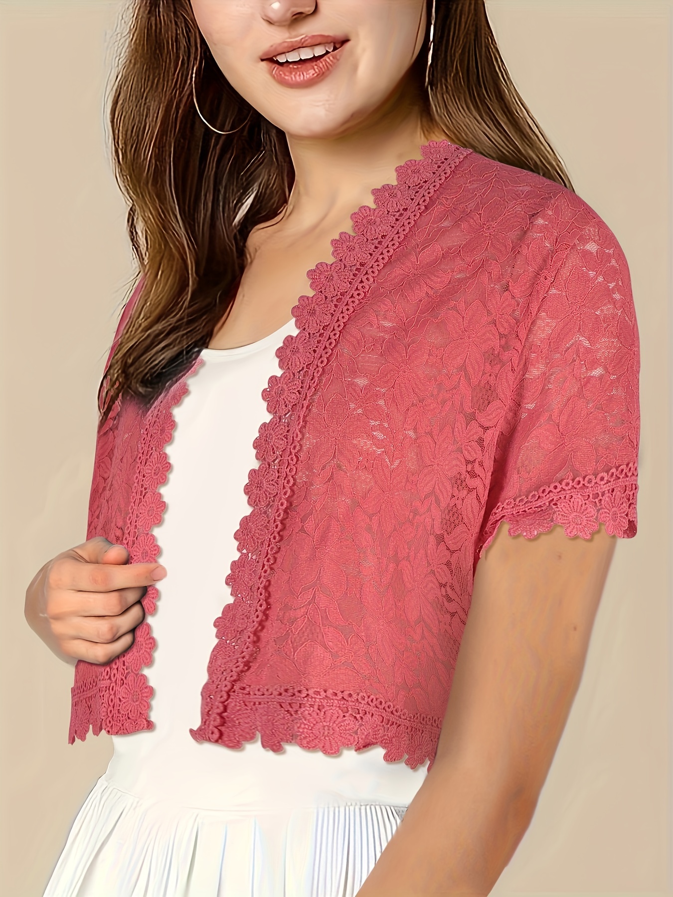 Women'S Elegant Yellow Lace Short Sleeve Cardigan - Sheer V-Neck, Short Length, All-Season Wear, Perfect for Formal Events and Casual Attire, Formal Attire|Elegant Lace Design|Sheer Fabric, Lace Coverup