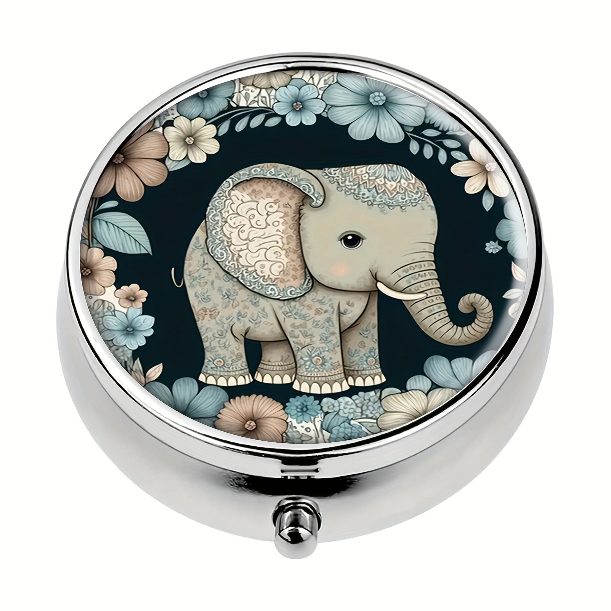 

1pc Floral Elephant Round Pill Box, Household Portable Medicine Storage Box, 3-grid Sub-packaging Medicine Box, For & Office Organizer