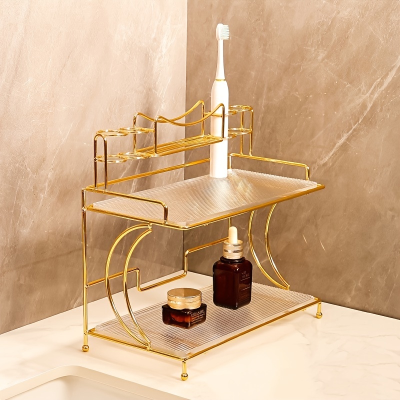 1pc Luxury 2-tier Bathroom Storage Rack, Countertop Cosmetic