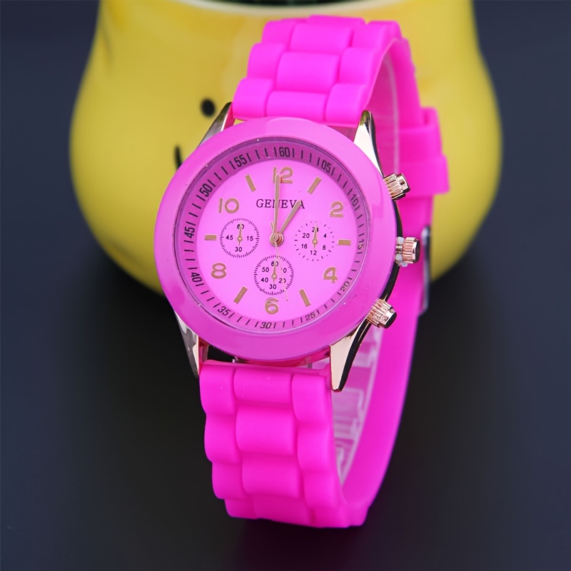 女性用腕時計 キャンディーカラー ラウンドポインター クォーツ時計 ファッション アナログ シリコン腕時計