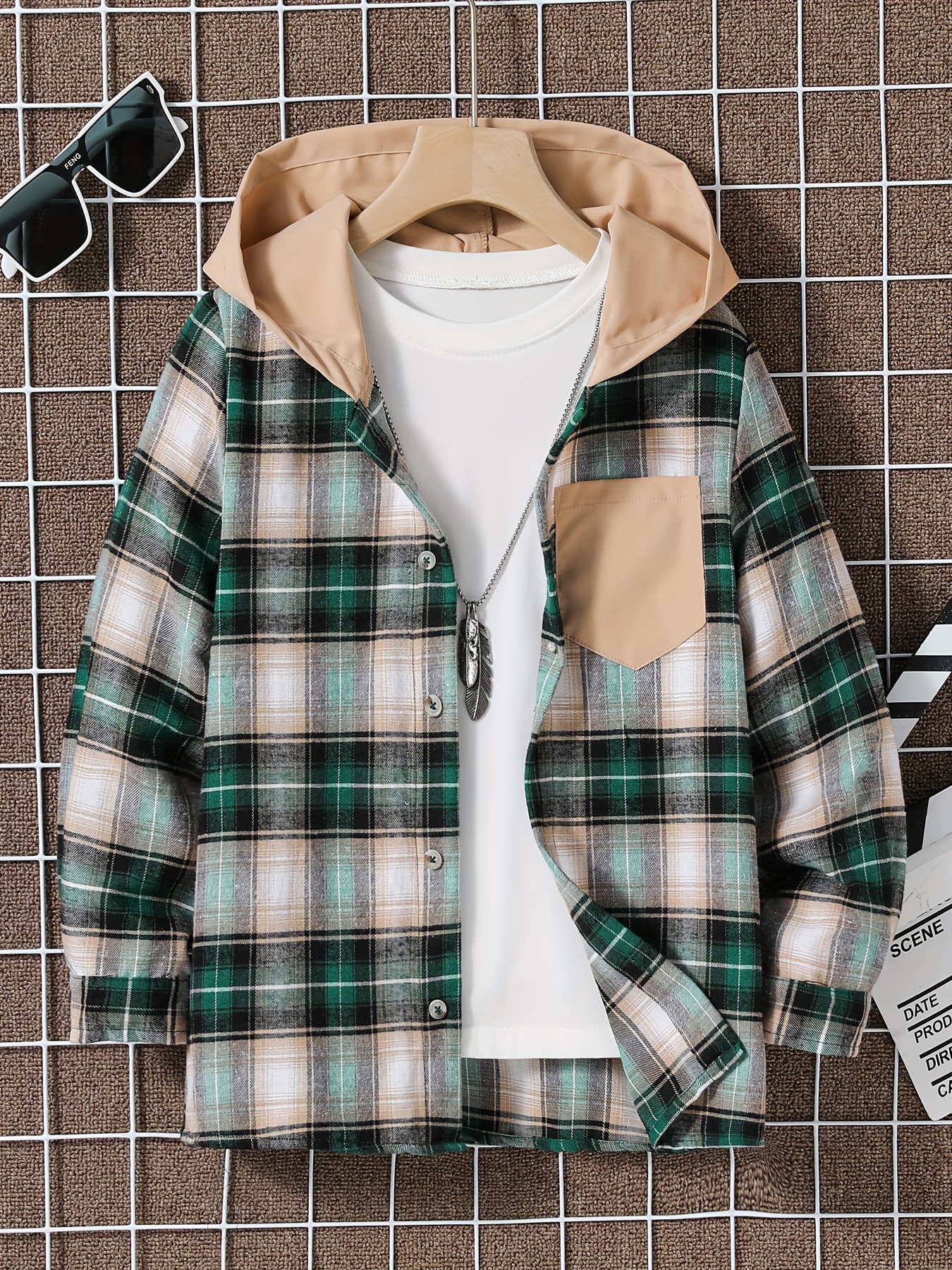 Trendy Boys Plaid Hooded Shirts Long Sleeve Button Tops - Temu