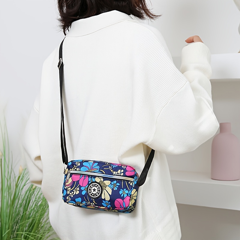 Casual Flower Print Crossbody Bag Oxford Cloth Shoulder Bag Temu