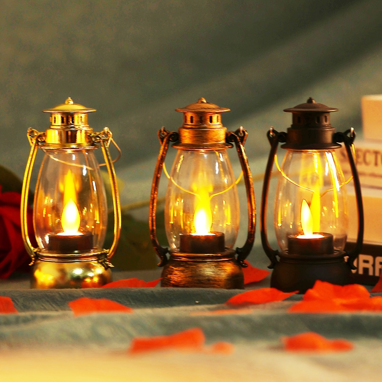 Mini Lantern With Flickering Led Candle Vintage Candle Light - Temu