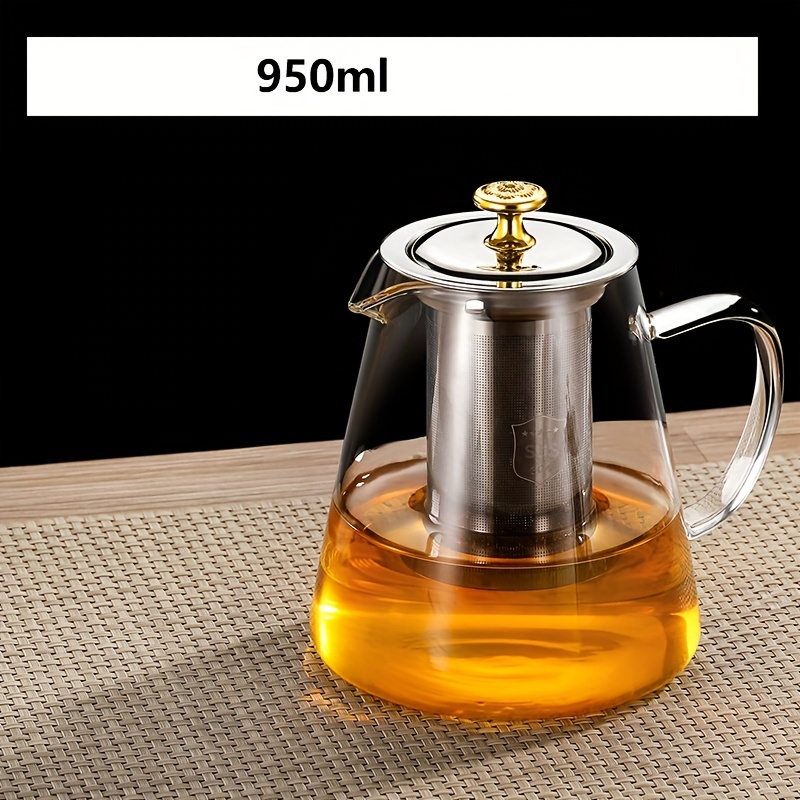 950ml Glass Teapot Heat Resistant Glass Boiling Tea Pot with Removable  Filter,Stovetop Safe Teapot with Anti-scalding Handle Design Tea Kettle