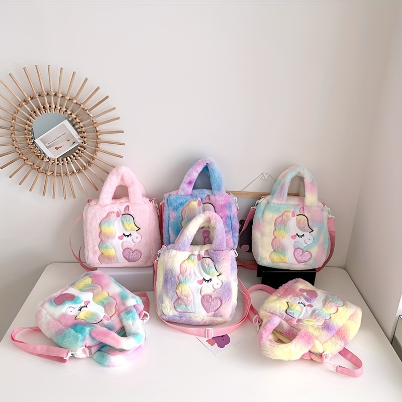 1pc Bolso Hombro Unicornio Niña Bolso Cruzado Peluche Lindo - Temu