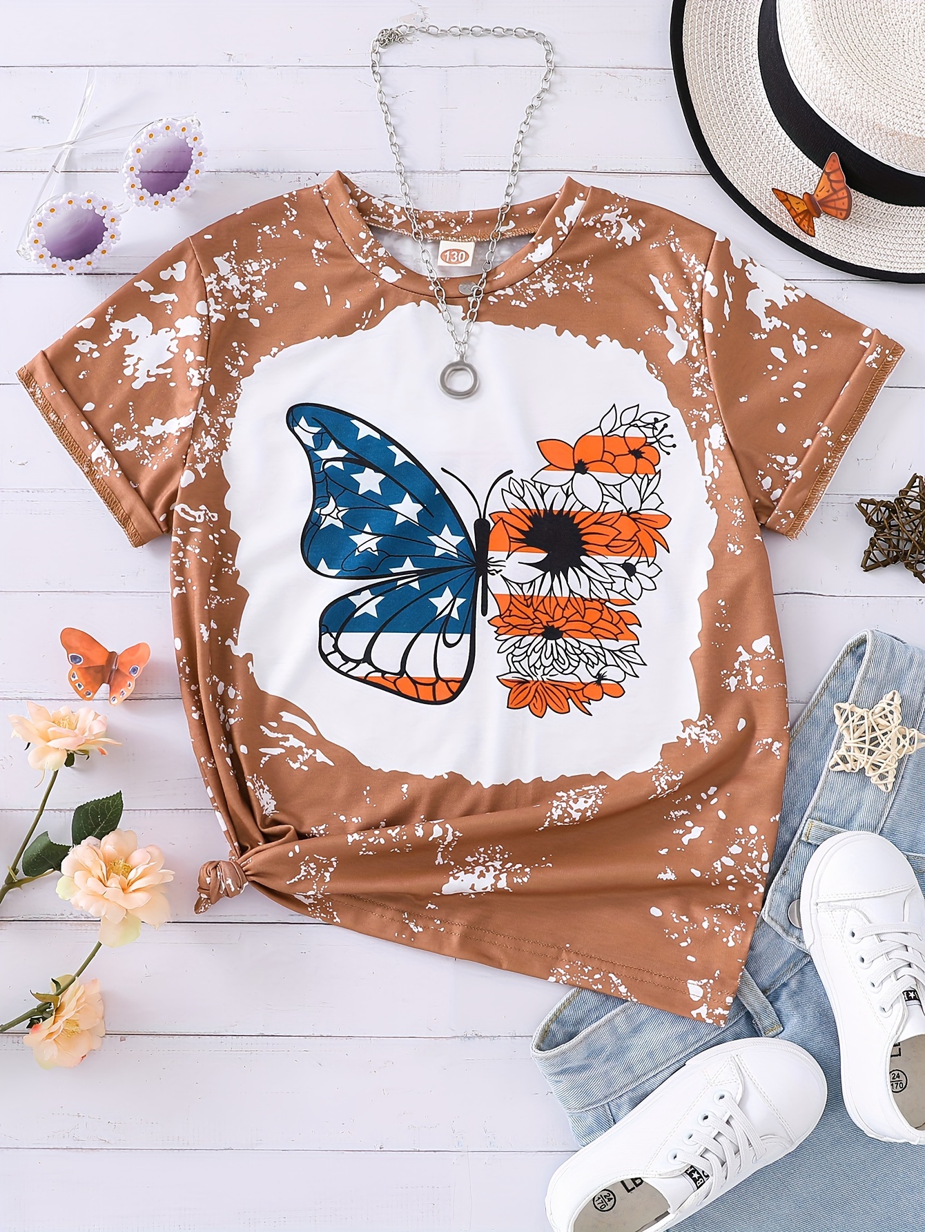 Toddler Girls Flowers Butterfly Graphic T shirts Casual - Temu