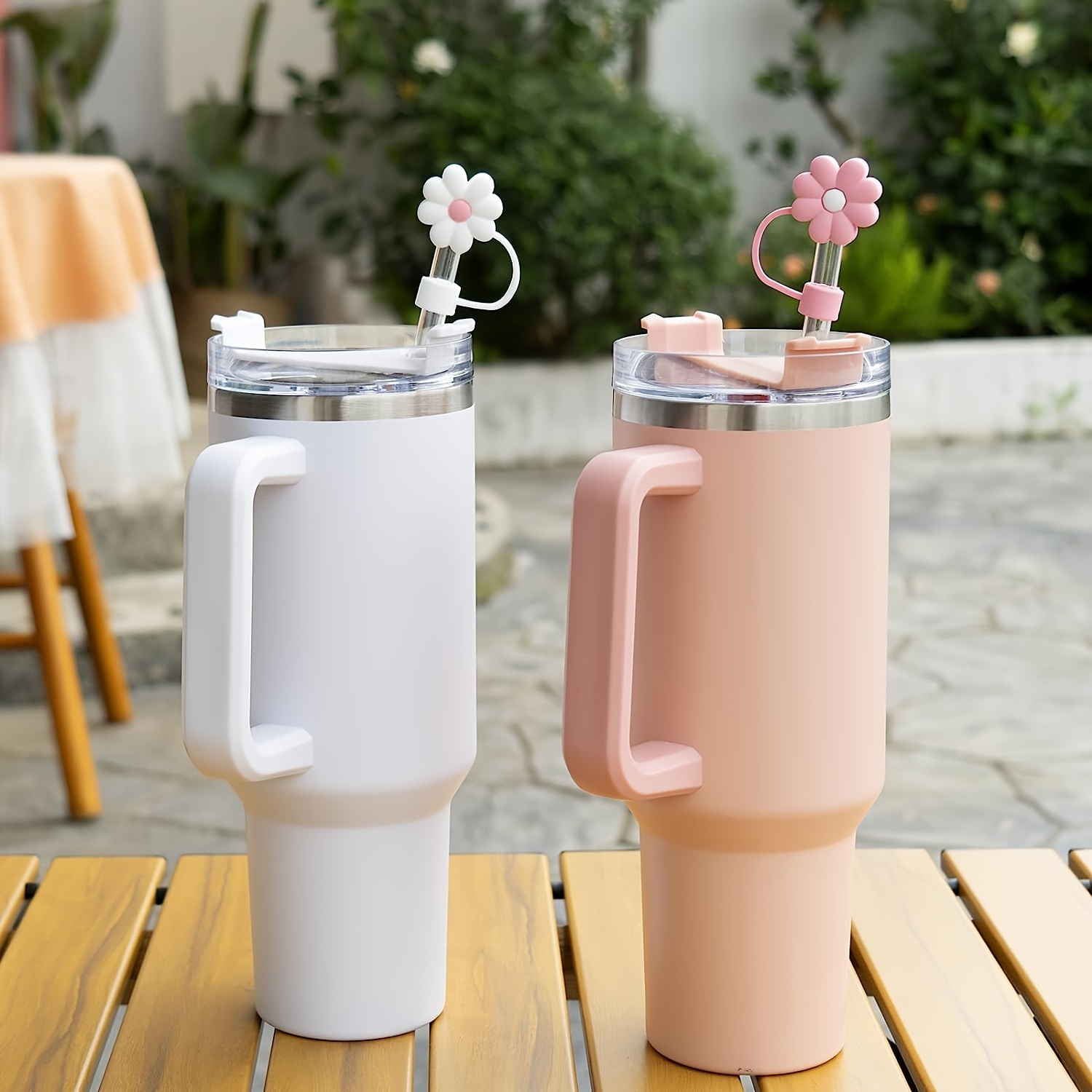 9pcs Reusable Straw Stopper and Clear Chrysanthemum Shaped Dustproof Caps