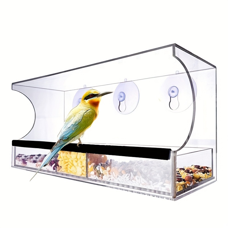 Mangeoire Oiseaux Plastique Transparent (Lot de 2) - Nichoir Plastique/Mangeoire  Transparente avec Ventouses et Plateau à
