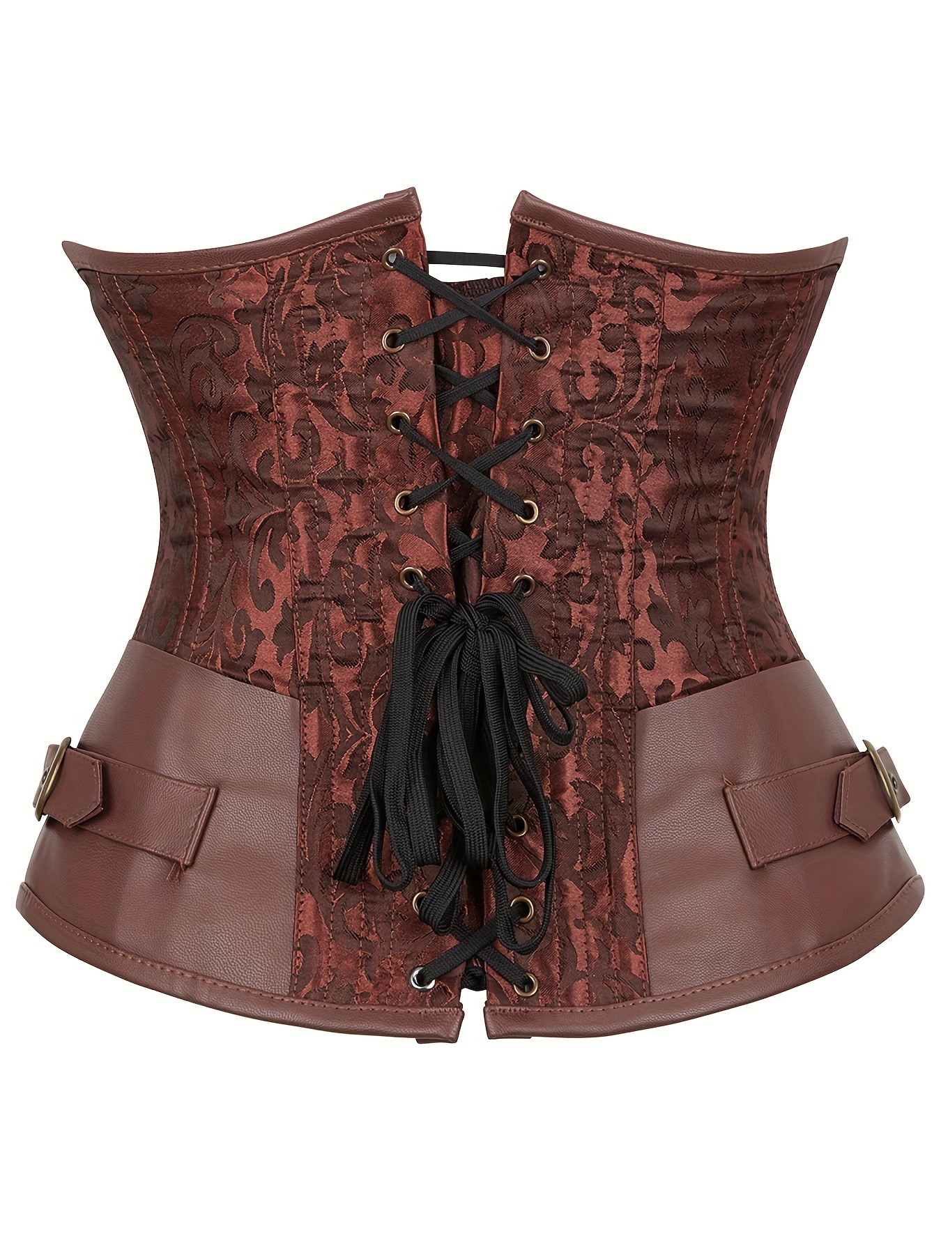 Tan Faux Leather Underbust Corset Halter Strap Waist Coat and Buckles  Steampunk