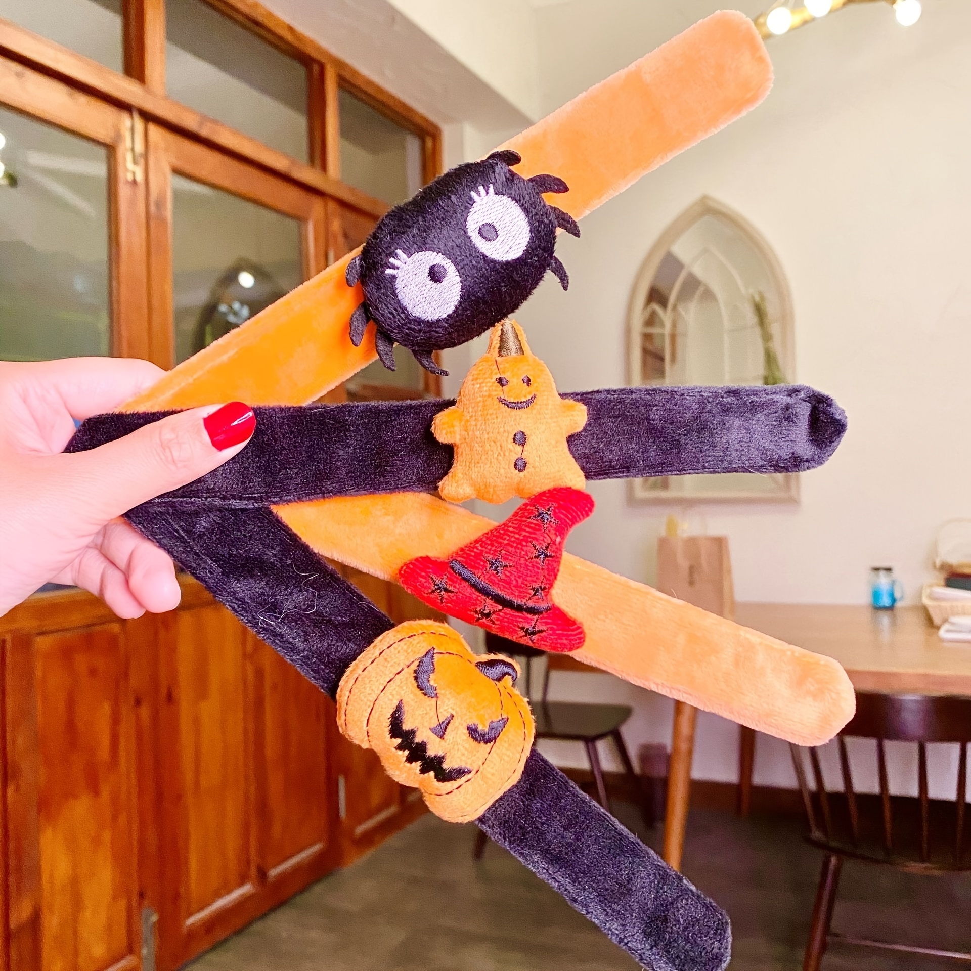 3pcs Halloween Slap Ring Bracelet Funny Spider Pumpkin Pat Ring