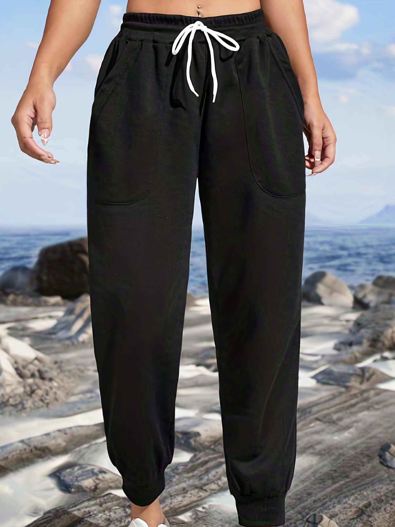 Solid Drawstring Baggy Joggers Casual Elastic Waist Pants - Temu