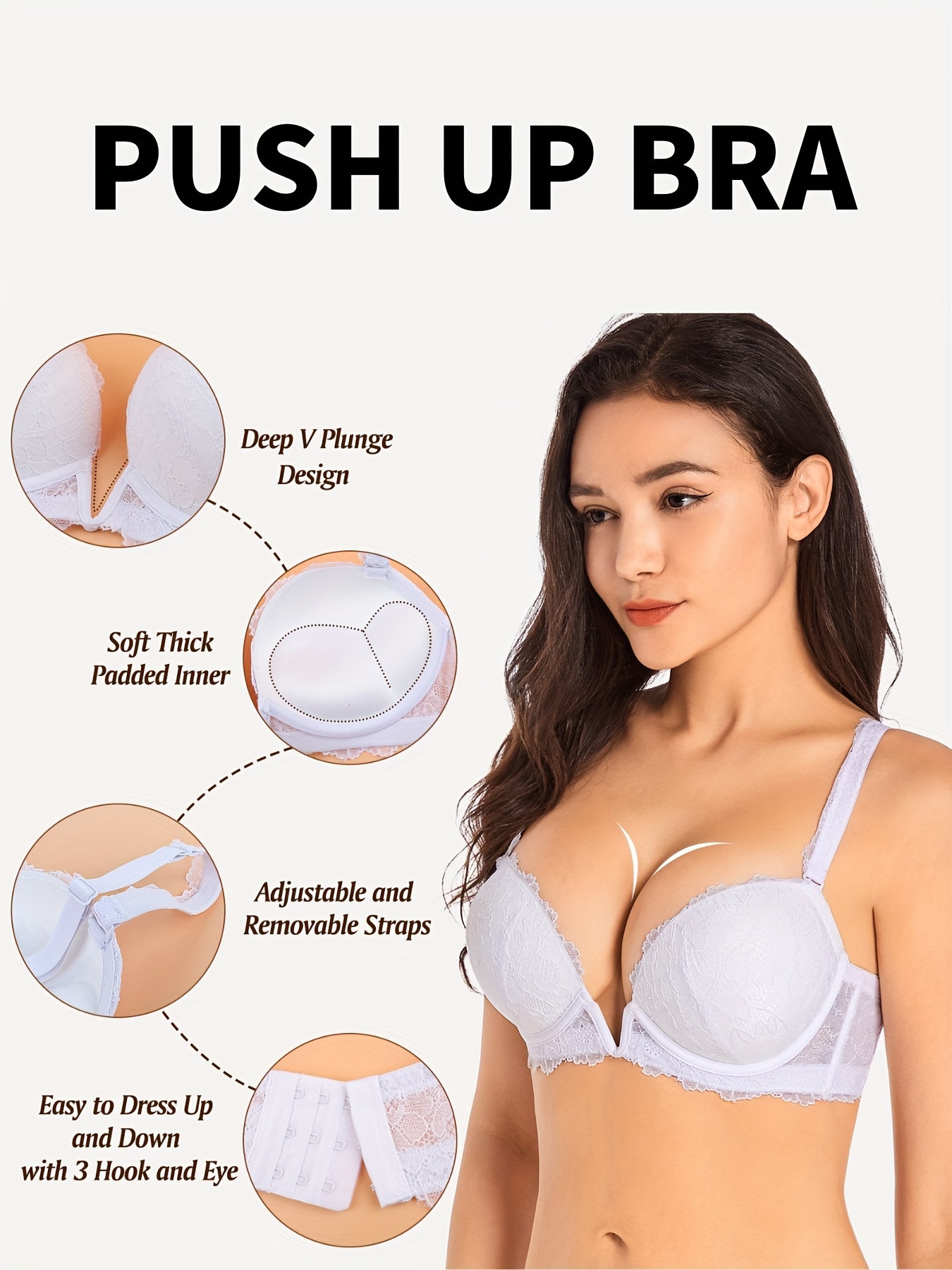 Bras for Women Deep V Low Cut Push Up Bra Girls Straps Underwear Underwire  Lingerie Female Breathable Bralette (Color : 5, Cup Size : 75A) :  : Clothing, Shoes & Accessories