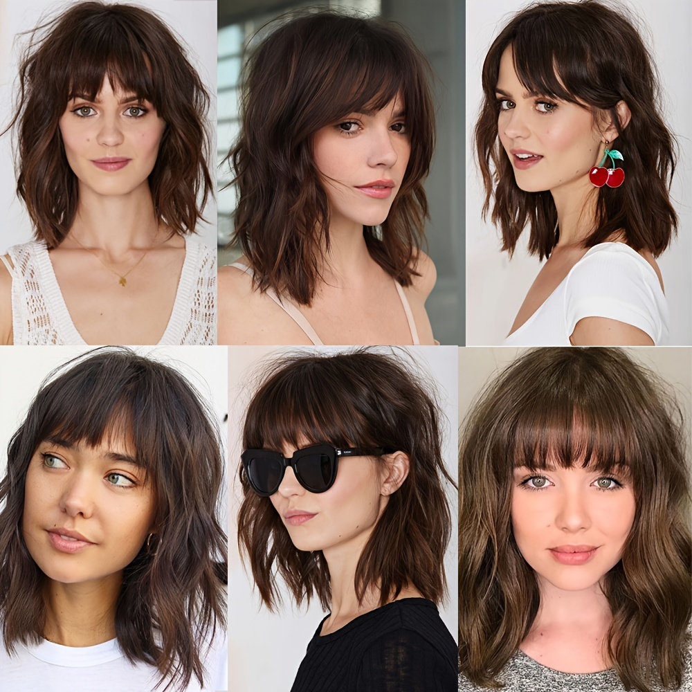 Short Bob Wavy Wig with Air Bangs Curly Shoulder Length Synthetic