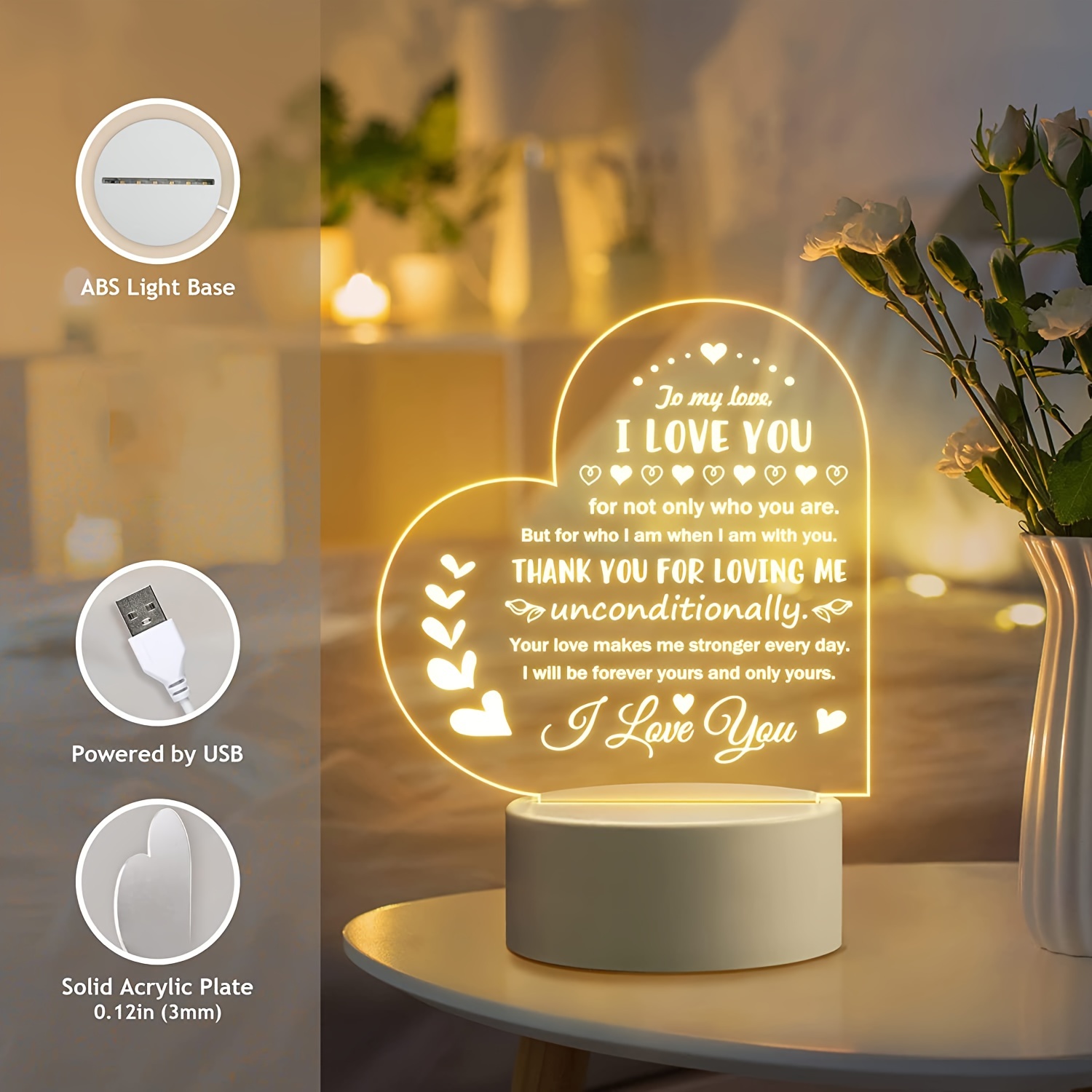 Valentines Gifts for Husband, Husband Gifts Night Light, Husband Gifts from  Wife Night Lamp, Anniversary Birthday Valentines Christmas Gifts for Him