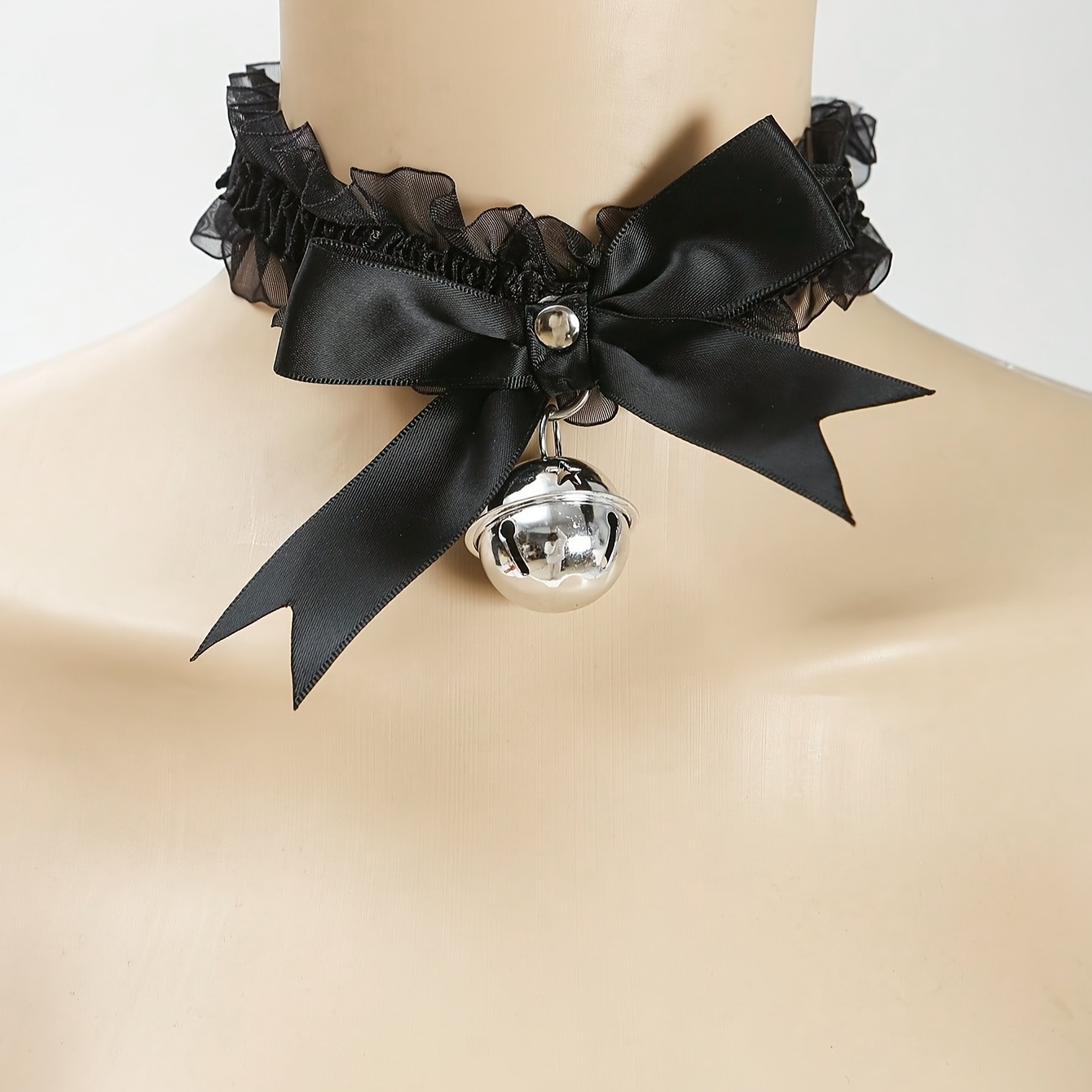 Punk Lace Bell Bowknot Necklace Nightclub Maid Cosplay Accessories