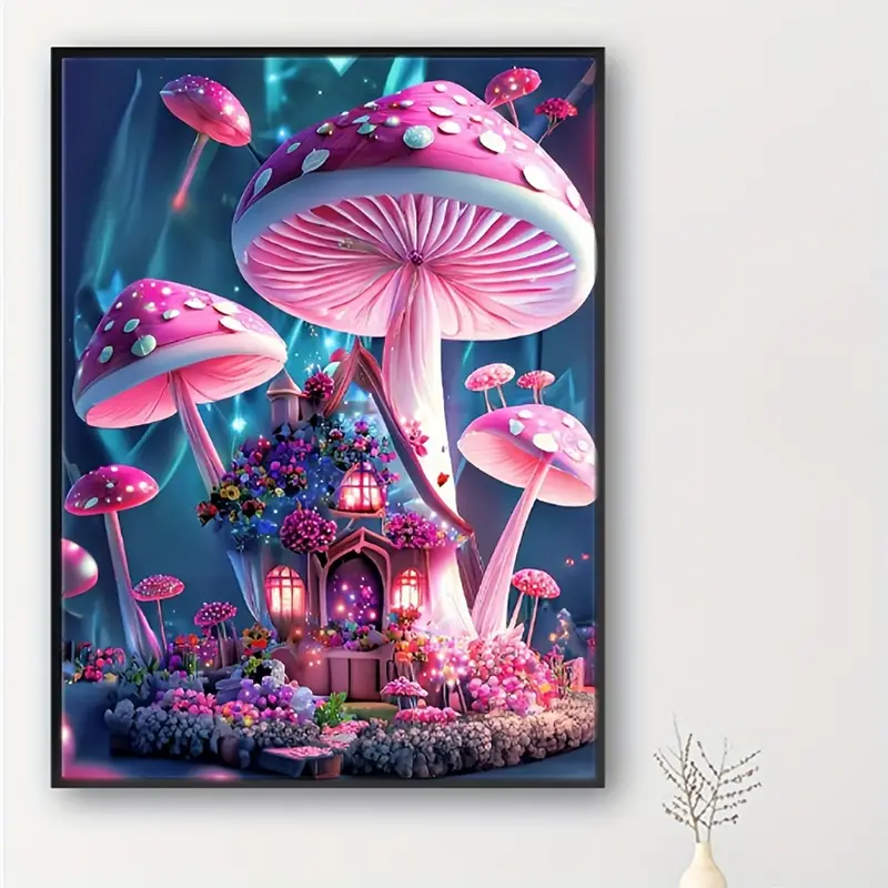 5d Artificial Diamond Painting Set Beautiful Mushroom Room - Temu