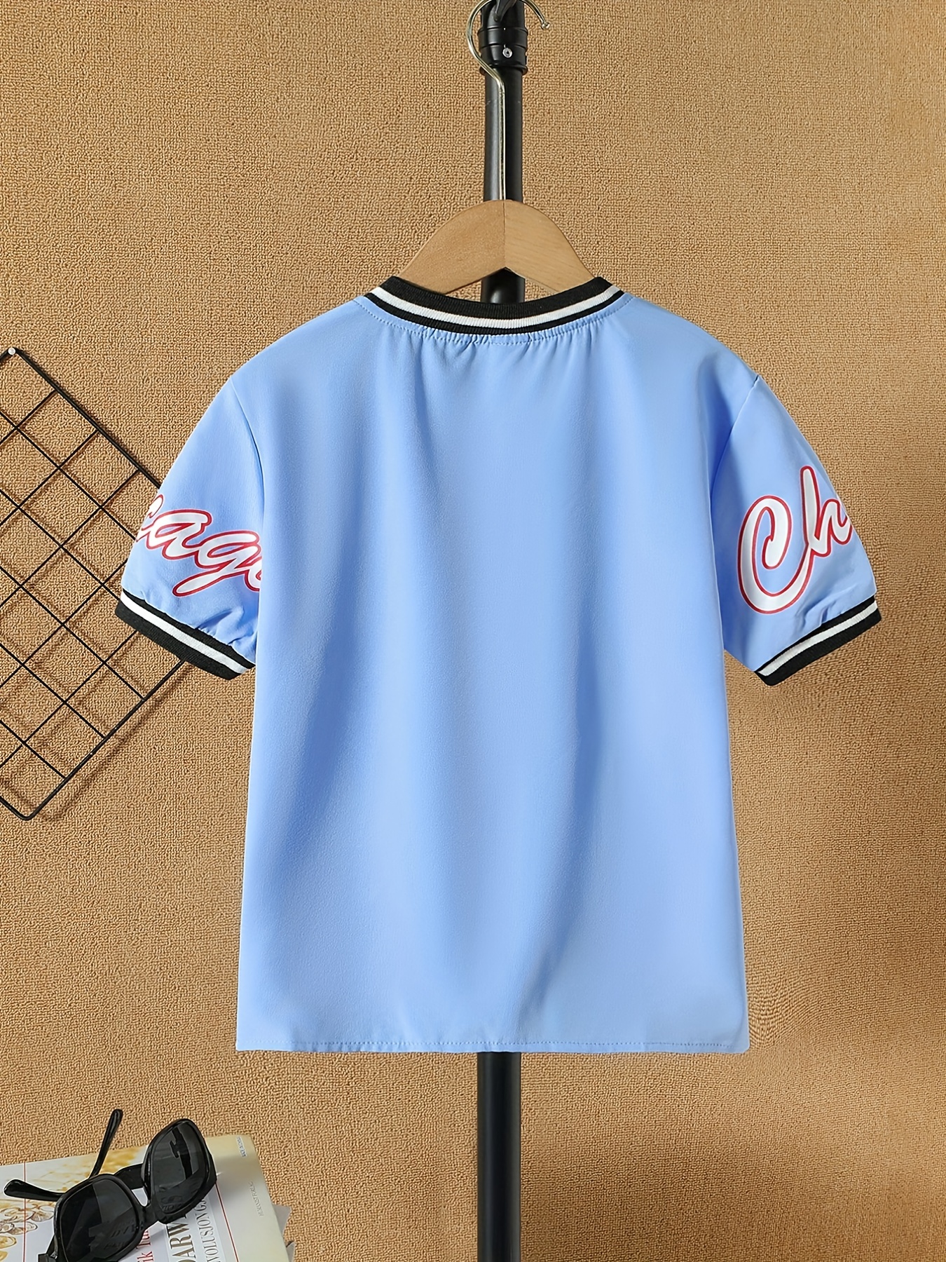 Boy's Letter a Print Band Collar Jersey For Sports/baseball