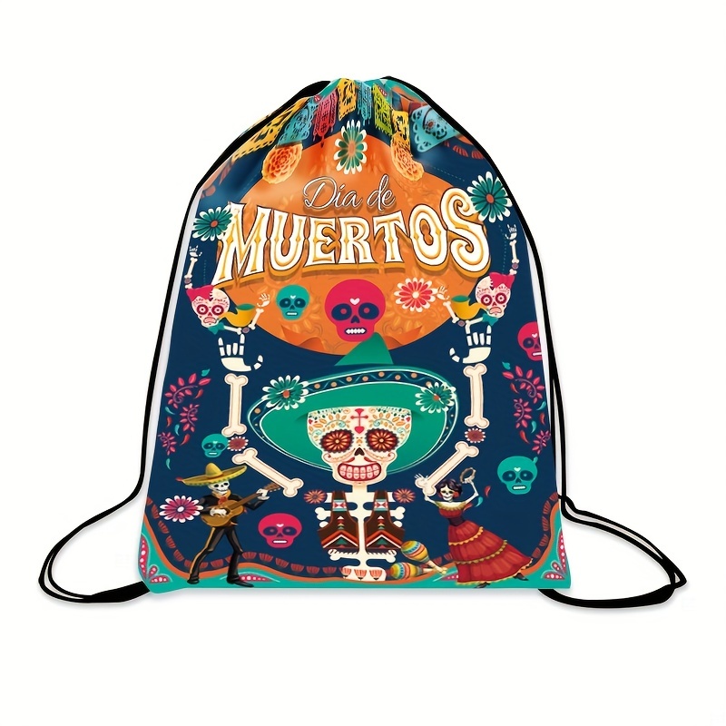 Halloween Skull Gym Swim Drawstring Backpack Bags Portable Storage Bag