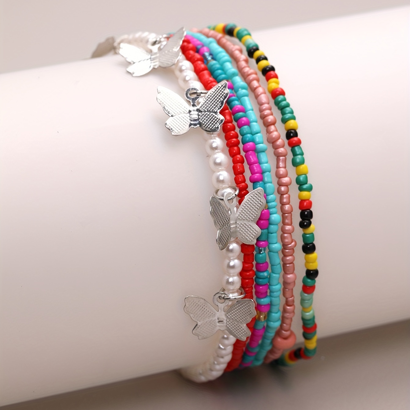 Bracelet de cheville perlé fait à la main, couleur arc-en-ciel
